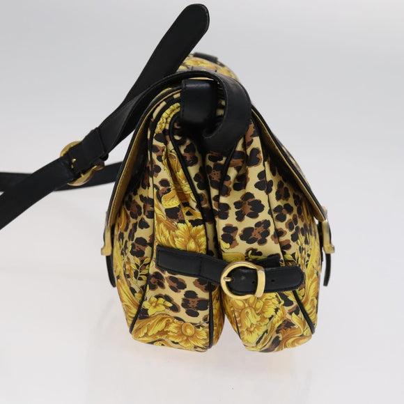 Gianni Versace Shoulder Bag PVC Leather Yellow Black gold Auth bs21999