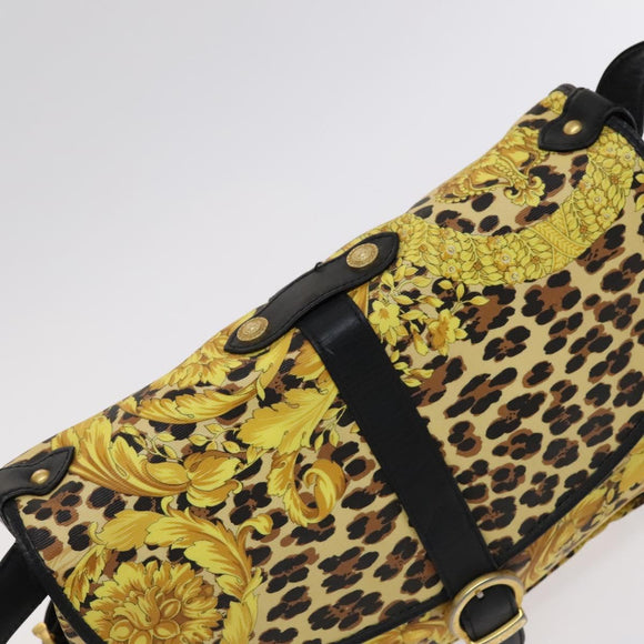 Gianni Versace Shoulder Bag PVC Leather Yellow Black gold Auth bs21999