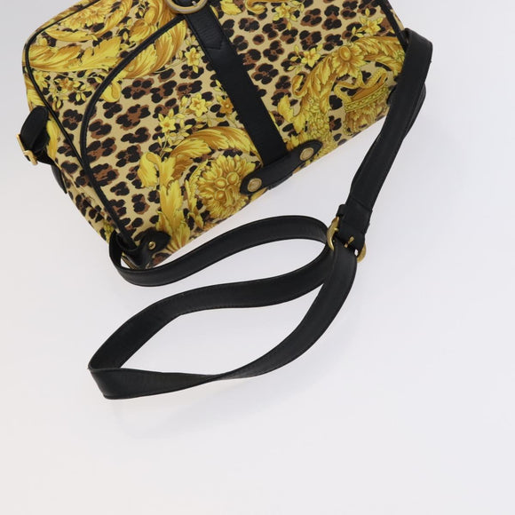 Gianni Versace Shoulder Bag PVC Leather Yellow Black gold Auth bs21999