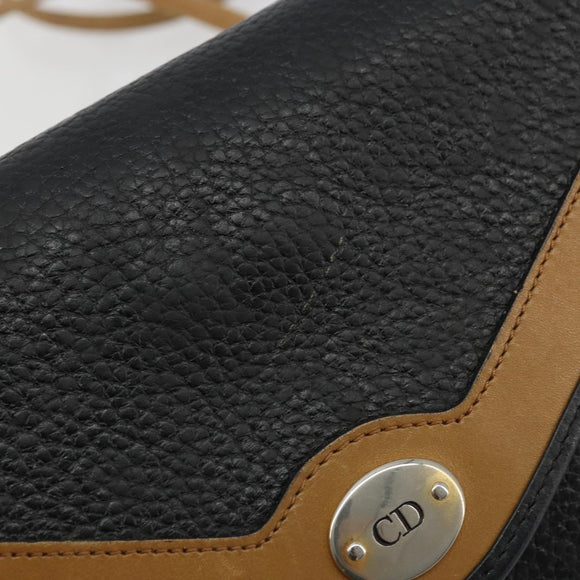 Christian Dior Shoulder Bag Leather Black Brown gold Auth bs22002