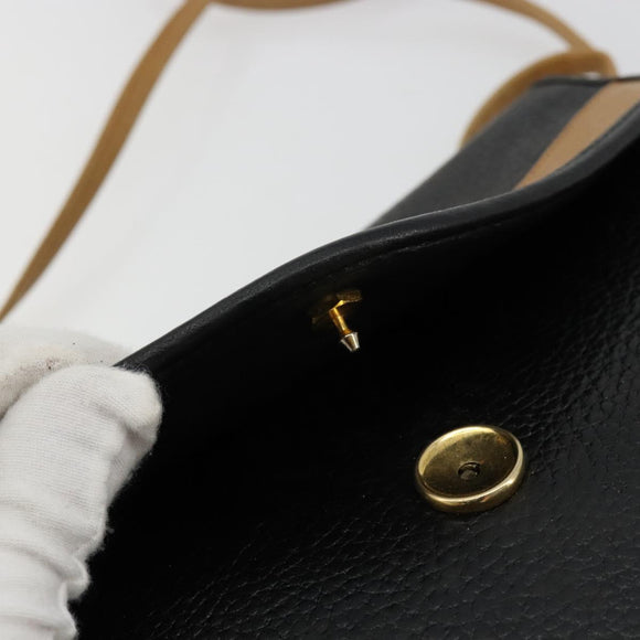 Christian Dior Shoulder Bag Leather Black Brown gold Auth bs22002