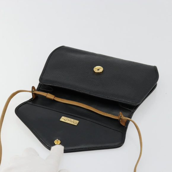 Christian Dior Shoulder Bag Leather Black Brown gold Auth bs22002
