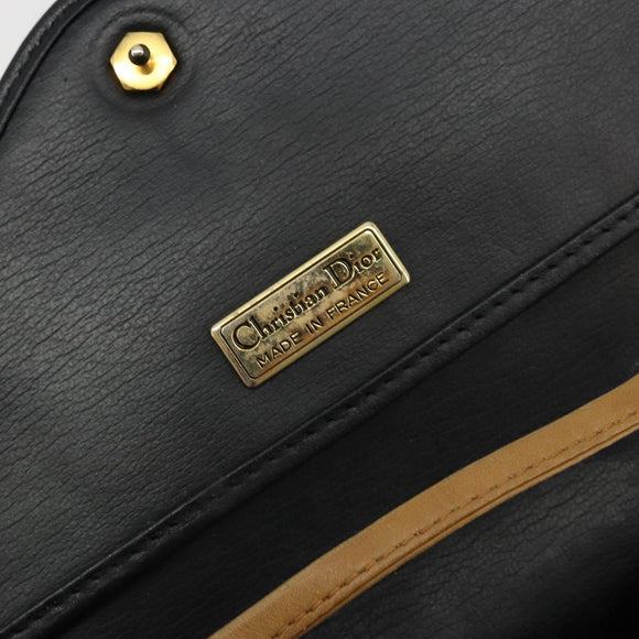 Christian Dior Shoulder Bag Leather Black Brown gold Auth bs22002