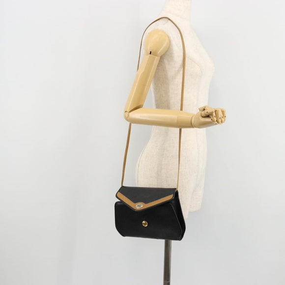 Christian Dior Shoulder Bag Leather Black Brown gold Auth bs22002