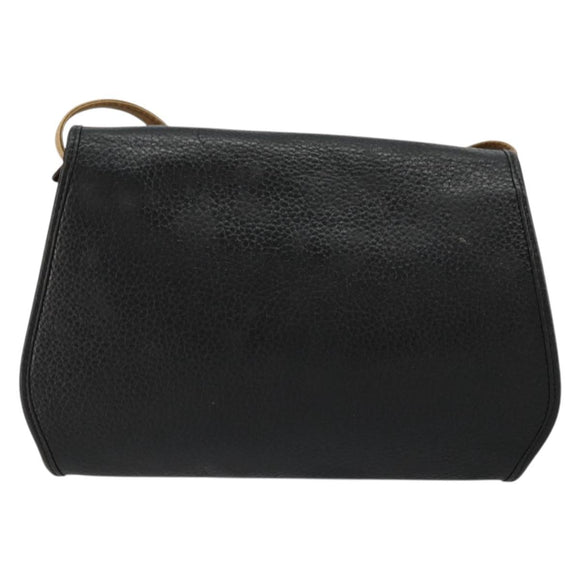 Christian Dior Shoulder Bag Leather Black Brown gold Auth bs22002