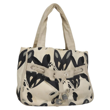 CHANEL Tote Bag Canvas White Black Silver CC Auth bs22011