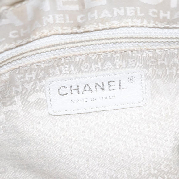 CHANEL Tote Bag Canvas White Black Silver CC Auth bs22011