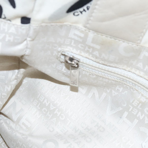 CHANEL Tote Bag Canvas White Black Silver CC Auth bs22011