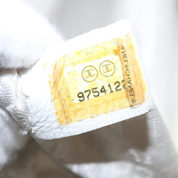 CHANEL Tote Bag Canvas White Black Silver CC Auth bs22011