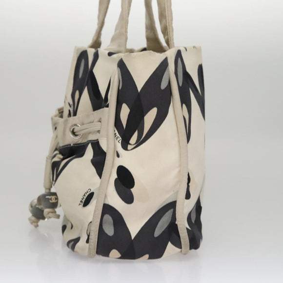 CHANEL Tote Bag Canvas White Black Silver CC Auth bs22011