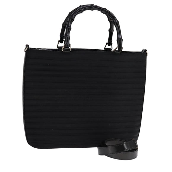 GUCCI Bamboo Hand Bag Nylon 2way Black Silver 000 1998 0588 Auth bs22015