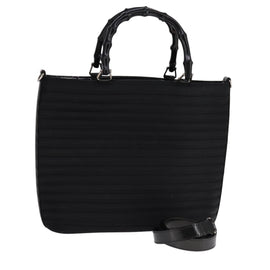 GUCCI Bamboo Hand Bag Nylon 2way Black Silver 000 1998 0588 Auth bs22015