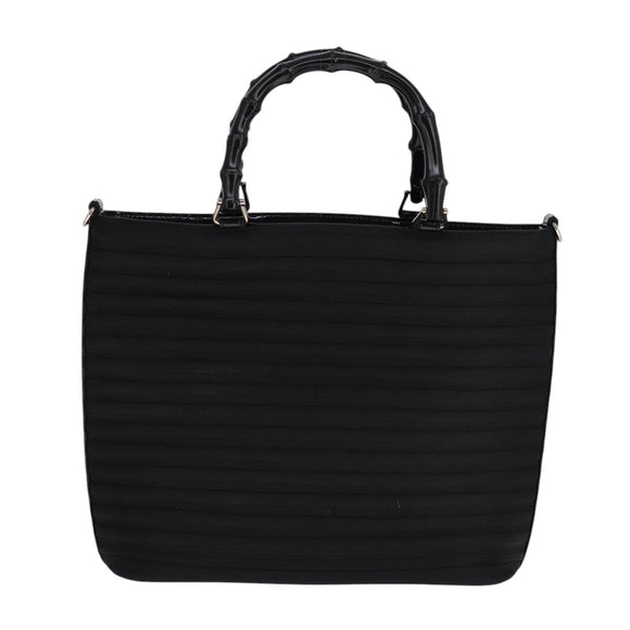 GUCCI Bamboo Hand Bag Nylon 2way Black Silver 000 1998 0588 Auth bs22015