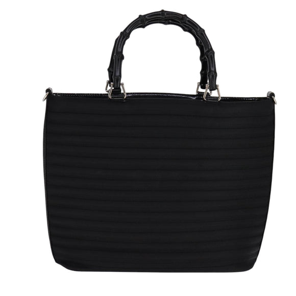 GUCCI Bamboo Hand Bag Nylon 2way Black Silver 000 1998 0588 Auth bs22015