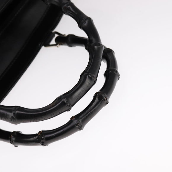 GUCCI Bamboo Hand Bag Nylon 2way Black Silver 000 1998 0588 Auth bs22015