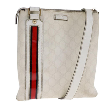 GUCCI GG Supreme Shoulder Bag PVC White Red gold 153244 Auth bs22024