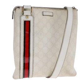 GUCCI GG Supreme Shoulder Bag PVC White Red gold 153244 Auth bs22024