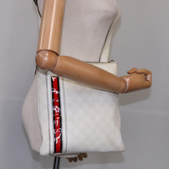 GUCCI GG Supreme Shoulder Bag PVC White Red gold 153244 Auth bs22024
