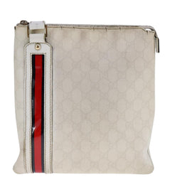 GUCCI GG Supreme Shoulder Bag PVC White Red gold 153244 Auth bs22024 - 0