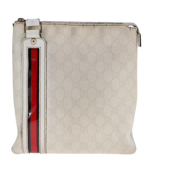 GUCCI GG Supreme Shoulder Bag PVC White Red gold 153244 Auth bs22024