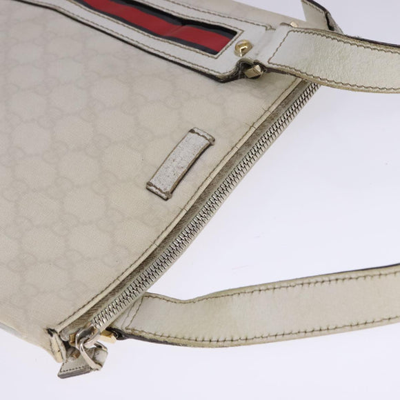 GUCCI GG Supreme Shoulder Bag PVC White Red gold 153244 Auth bs22024