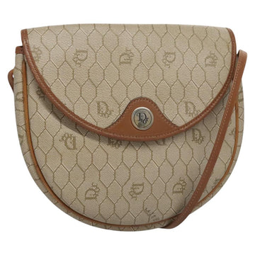 Christian Dior Honeycomb Canvas Shoulder Bag PVC Beige Gold Auth bs22027