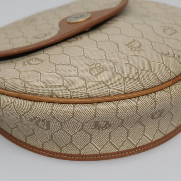 Christian Dior Honeycomb Canvas Shoulder Bag PVC Beige Gold Auth bs22027