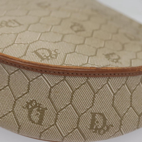 Christian Dior Honeycomb Canvas Shoulder Bag PVC Beige Gold Auth bs22027