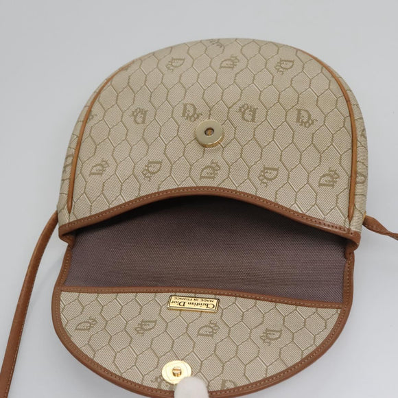 Christian Dior Honeycomb Canvas Shoulder Bag PVC Beige Gold Auth bs22027