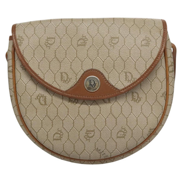 Christian Dior Honeycomb Canvas Shoulder Bag PVC Beige Gold Auth bs22027