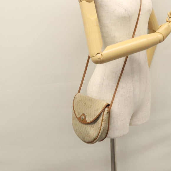 Christian Dior Honeycomb Canvas Shoulder Bag PVC Beige Gold Auth bs22027