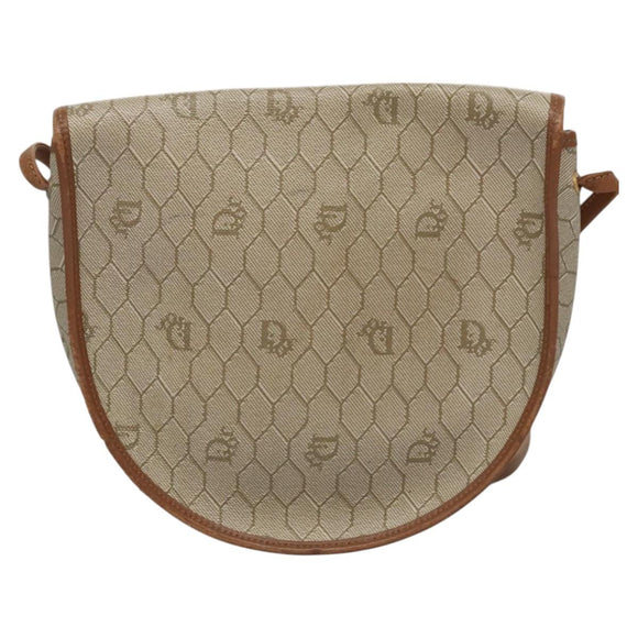 Christian Dior Honeycomb Canvas Shoulder Bag PVC Beige Gold Auth bs22027