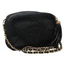 CHANEL Matelasse Chain Shoulder Bag Satin Black Gold CC Auth bs22051-1