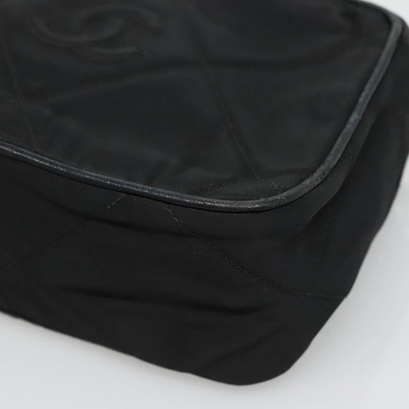 CHANEL Matelasse Chain Shoulder Bag Satin Black Gold CC Auth bs22051