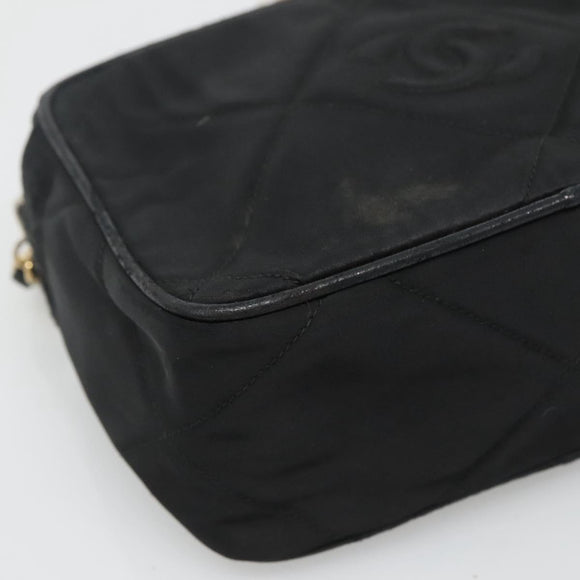 CHANEL Matelasse Chain Shoulder Bag Satin Black Gold CC Auth bs22051