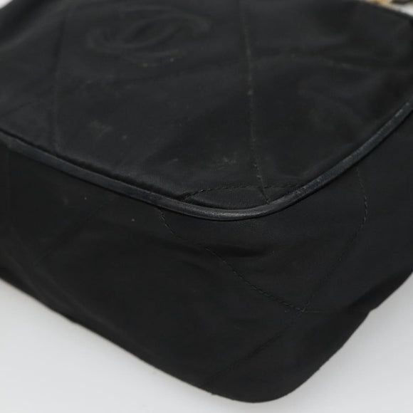 CHANEL Matelasse Chain Shoulder Bag Satin Black Gold CC Auth bs22051