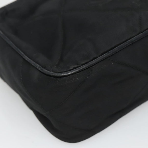 CHANEL Matelasse Chain Shoulder Bag Satin Black Gold CC Auth bs22051