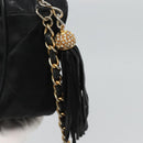 CHANEL Matelasse Chain Shoulder Bag Satin Black Gold CC Auth bs22051-10