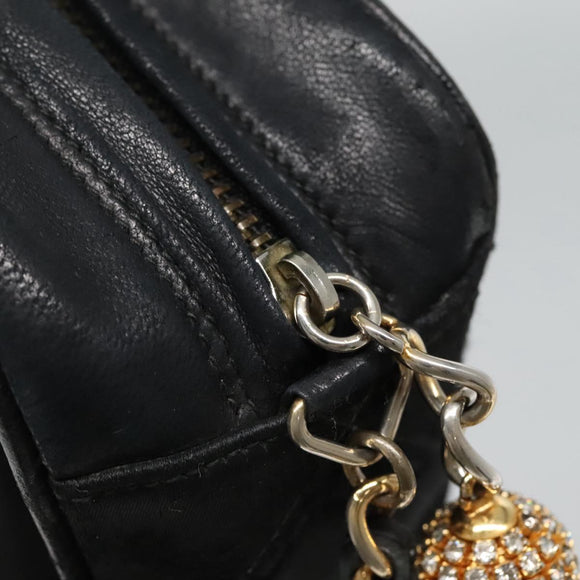 CHANEL Matelasse Chain Shoulder Bag Satin Black Gold CC Auth bs22051