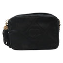 CHANEL Matelasse Chain Shoulder Bag Satin Black Gold CC Auth bs22051-2
