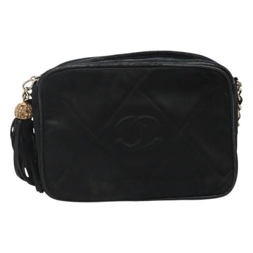 CHANEL Matelasse Chain Shoulder Bag Satin Black Gold CC Auth bs22051 - 0