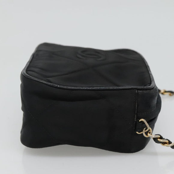 CHANEL Matelasse Chain Shoulder Bag Satin Black Gold CC Auth bs22051