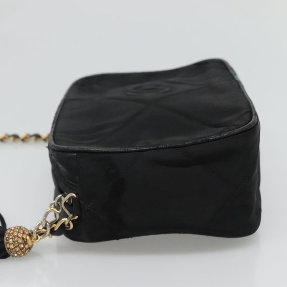 CHANEL Matelasse Chain Shoulder Bag Satin Black Gold CC Auth bs22051