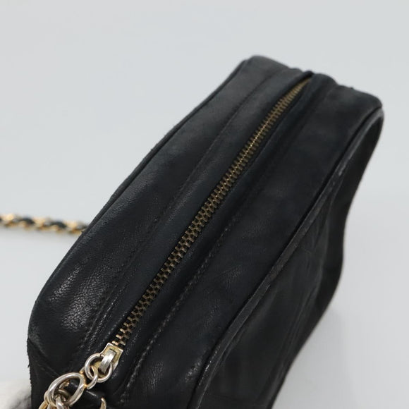 CHANEL Matelasse Chain Shoulder Bag Satin Black Gold CC Auth bs22051