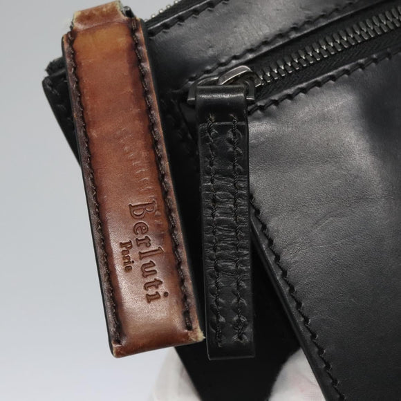 Berluti Clutch Bag Leather Black Auth bs22062