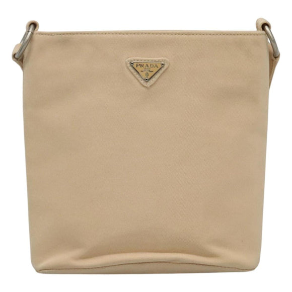 PRADA Shoulder Bag Canvas Beige Auth bs22080