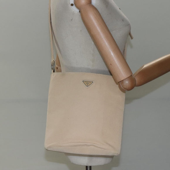 PRADA Shoulder Bag Canvas Beige Auth bs22080