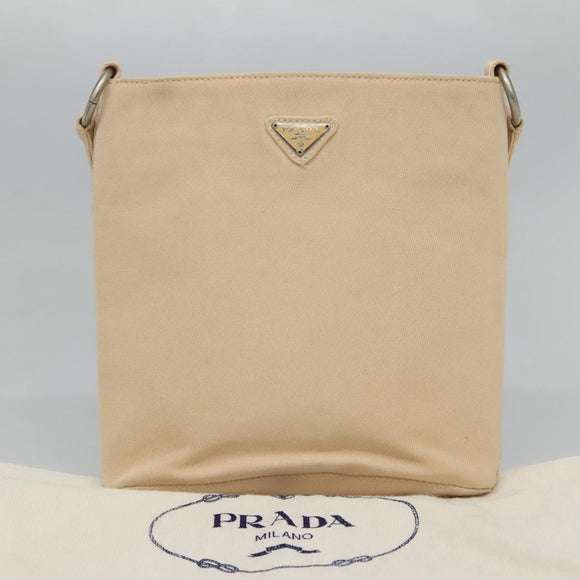 PRADA Shoulder Bag Canvas Beige Auth bs22080
