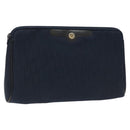 Christian Dior Trotter Canvas Clutch Bag Navy Gold Auth bs22117-1