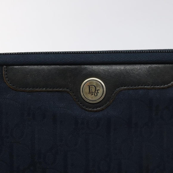 Christian Dior Trotter Canvas Clutch Bag Navy Gold Auth bs22117